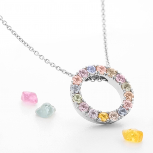 Round pendant with multicolor sapphires model nr. 0230